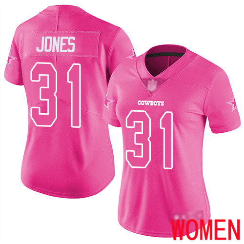 Women Dallas Cowboys Limited Pink Byron Jones 31 Rush Fashion NFL Jersey